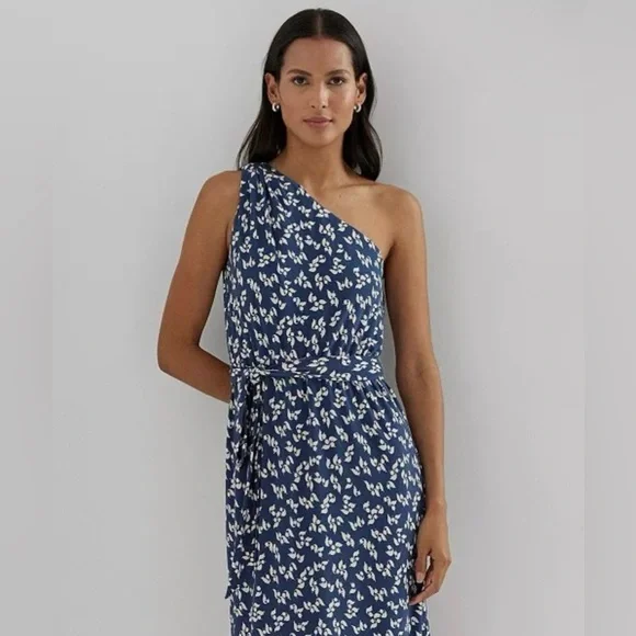 Ralph Lauren Elegant Blue Floral One-Shoulder Dress - Picture 4 of 13